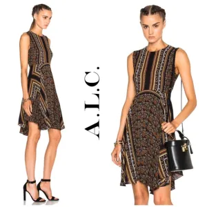 NEW A.L.C. Silk-Crepe Scarf Print Sleeveless Dress Size 2