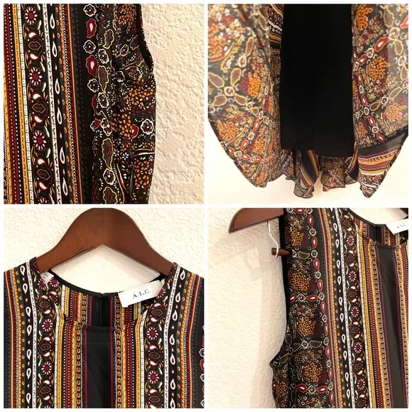 NEW A.L.C. Silk-Crepe Scarf Print Sleeveless Dress Size 2