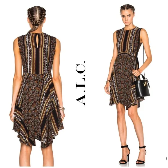 NEW A.L.C. Silk-Crepe Scarf Print Sleeveless Dress Size 2