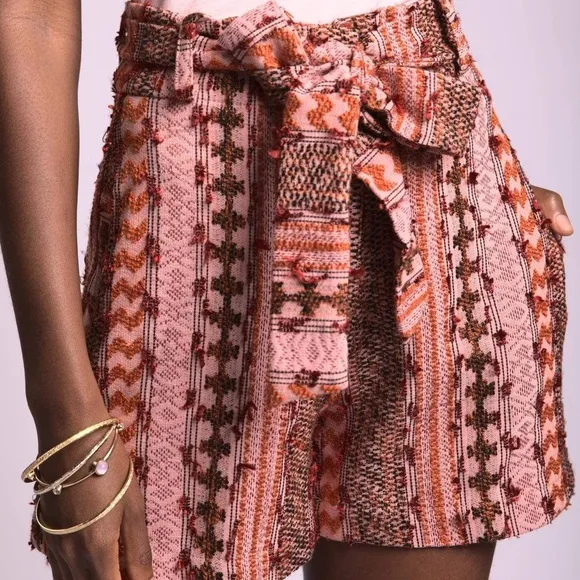 ✨NEW Anthropologie x Eva Franco | High Waist Textured Tie Waist Belted Shorts