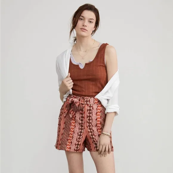 ✨NEW Anthropologie x Eva Franco | High Waist Textured Tie Waist Belted Shorts