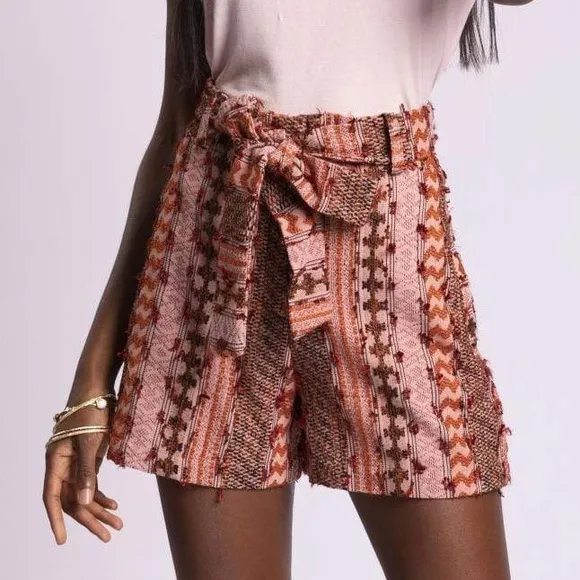✨NEW Anthropologie x Eva Franco | High Waist Textured Tie Waist Belted Shorts