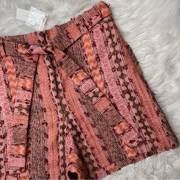 ✨NEW Anthropologie x Eva Franco | High Waist Textured Tie Waist Belted Shorts