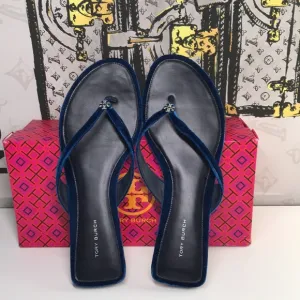 New Authentic Tory Burch Blue Velvet Sandals