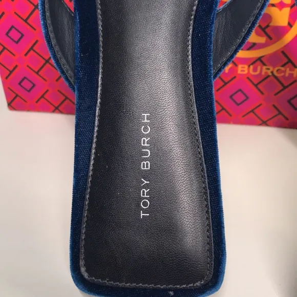 New Authentic Tory Burch Blue Velvet Sandals