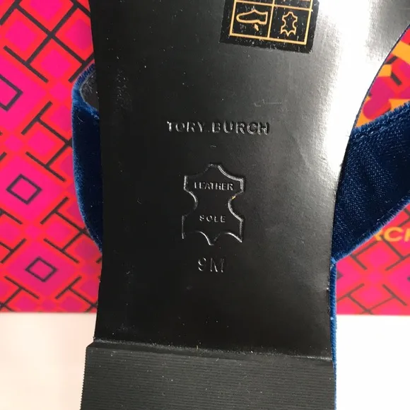 New Authentic Tory Burch Blue Velvet Sandals