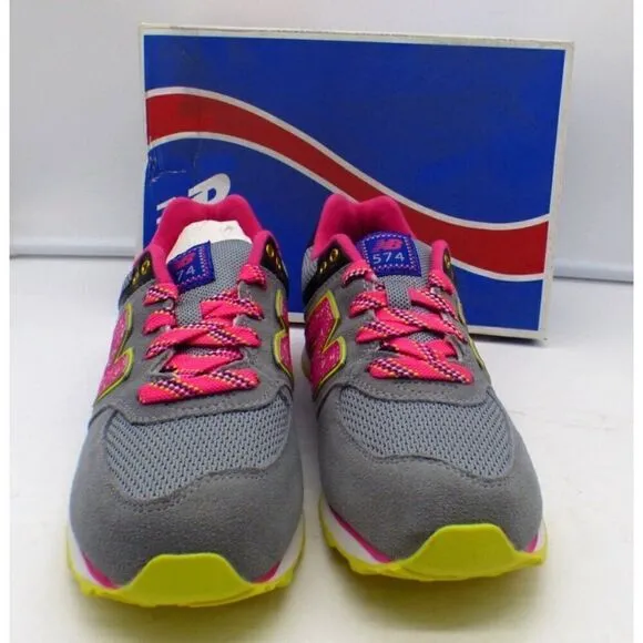 New Balance Youth 574 Shoes, Gray/Pink/Purple, Sz.4 (EUR 36)