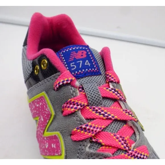 New Balance Youth 574 Shoes, Gray/Pink/Purple, Sz.4 (EUR 36)