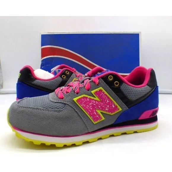 New Balance Youth 574 Shoes, Gray/Pink/Purple, Sz.4 (EUR 36)