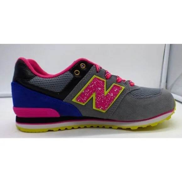 New Balance Youth 574 Shoes, Gray/Pink/Purple, Sz.4 (EUR 36)