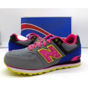 New Balance Youth 574 Shoes, Gray/Pink/Purple, Sz.4 (EUR 36)