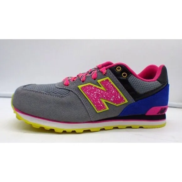 New Balance Youth 574 Shoes, Gray/Pink/Purple, Sz.4 (EUR 36)