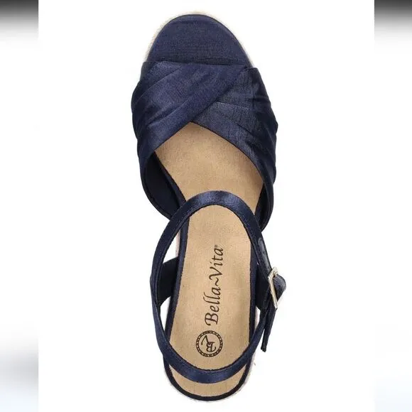 New BELLA VITA Women's Isabeth Espadrille Wedge Sandals Navy Blue high heels 8.5