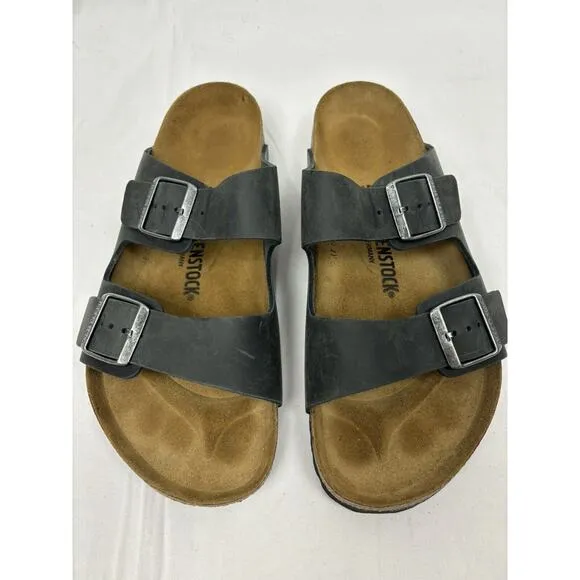 New Birkenstock Arizona Black Oiled Regular Width Slide Sandal EU 44 US M 11