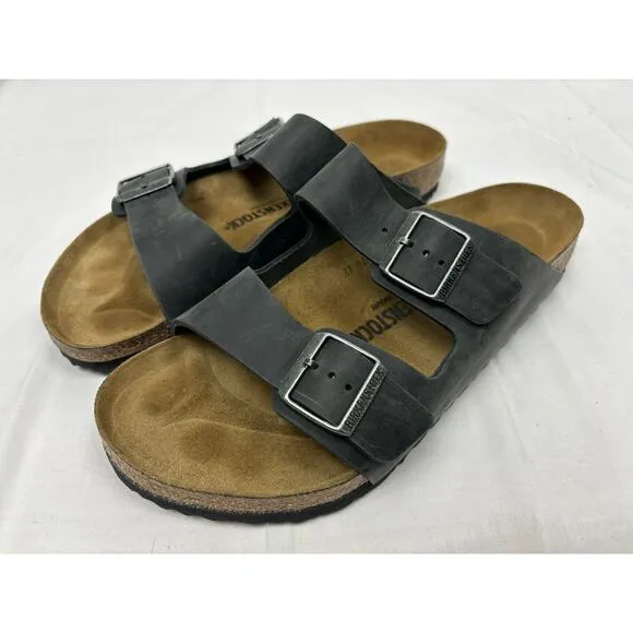 New Birkenstock Arizona Black Oiled Regular Width Slide Sandal EU 44 US M 11
