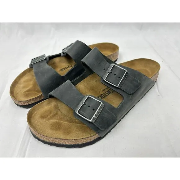 New Birkenstock Arizona Black Oiled Regular Width Slide Sandal EU 44 US M 11