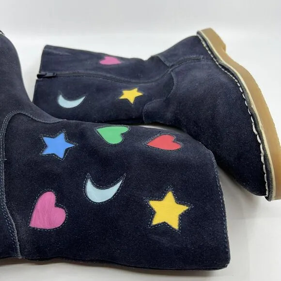 NEW BODEN TALL SUEDE RAINBOW BOOTS 37 4.5 Big‎ Girl Navy Leather