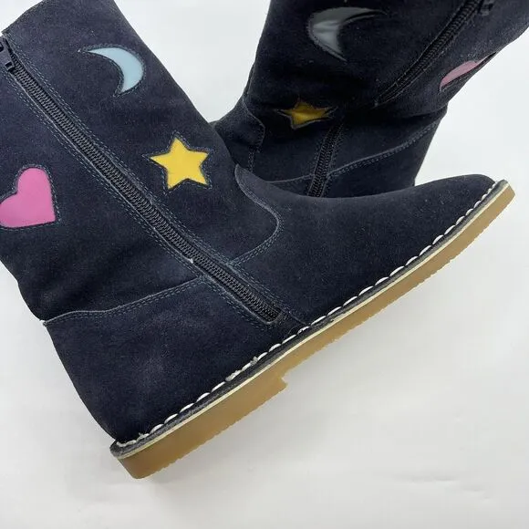 NEW BODEN TALL SUEDE RAINBOW BOOTS 37 4.5 Big‎ Girl Navy Leather