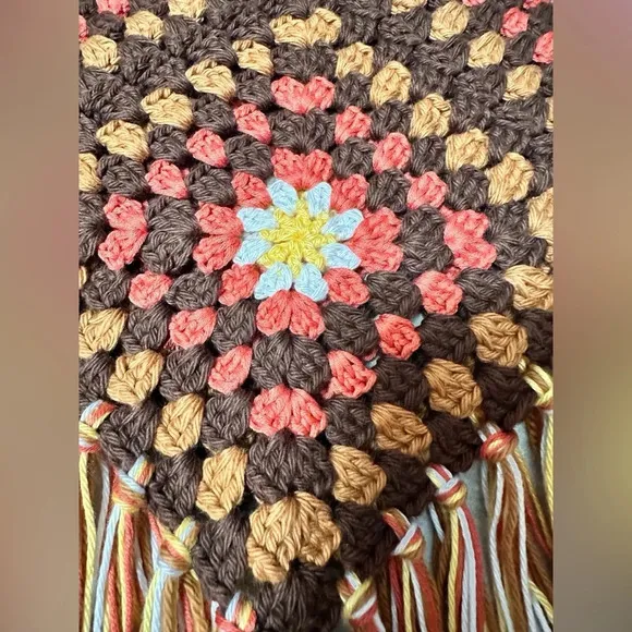 NEW Crochet Granny Square Bohemian Flower N Fringe Western Casual Skirt Tassels
