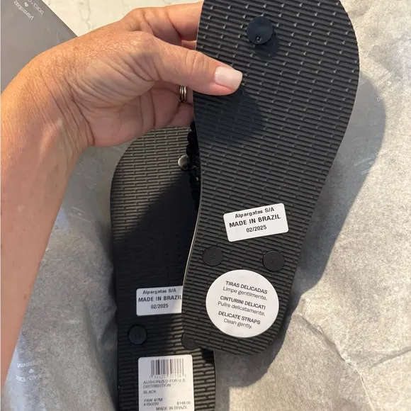 New Dolce &amp; Gabbana Havaianas Black Green Leaf Sandals, Size 7 W, Size 6 M