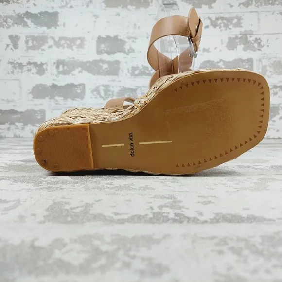 New Dolce Vita Aldona Cafe Leather Ankle Strap Wedge Sandals M862