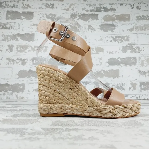 New Dolce Vita Aldona Cafe Leather Ankle Strap Wedge Sandals M862