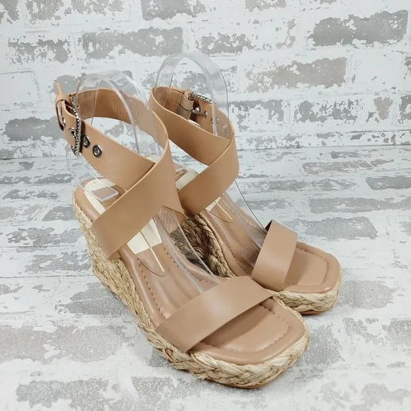 New Dolce Vita Aldona Cafe Leather Ankle Strap Wedge Sandals M862