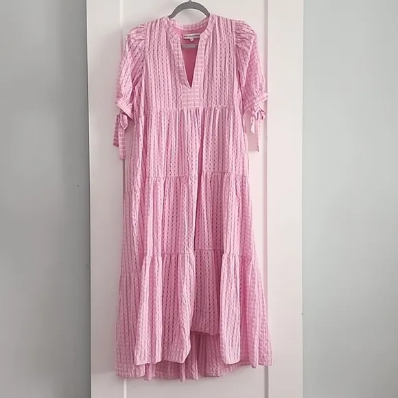 New English Factory Pink gingham Maxi dress size medium