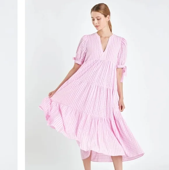 New English Factory Pink gingham Maxi dress size medium