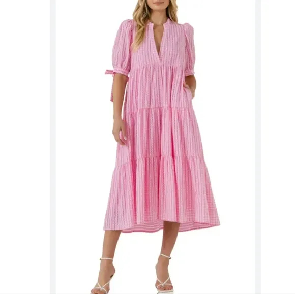 New English Factory Pink gingham Maxi dress size medium