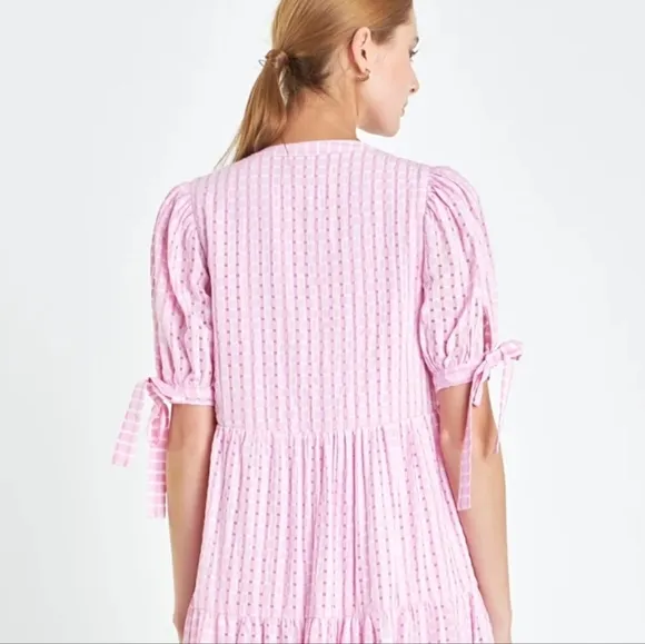 New English Factory Pink gingham Maxi dress size medium