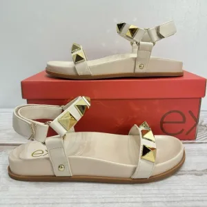 NEW exe Cream Beige Vegan Leather Gold Studded Molded Footbed Sandals