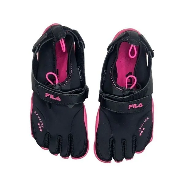 NEW FILA Skele-Toes EZ Slide Drainage Black/Hot Pink - Sz 6 US