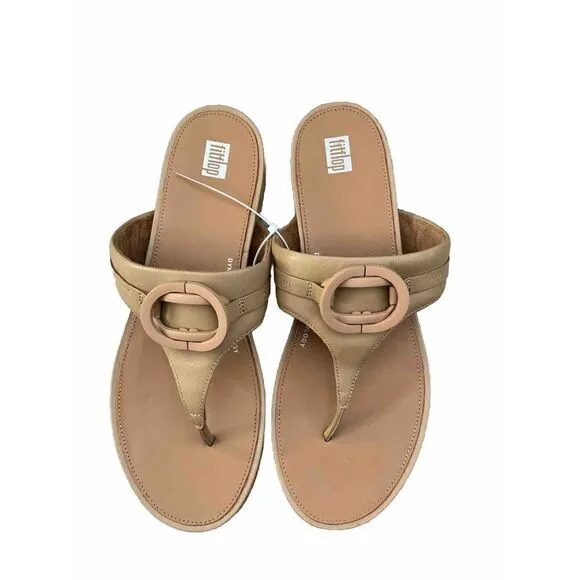 New FitFlop GRACIE CIRCLET Leather Toe Post Flip Flops Sandals Size 10 42 LATTE