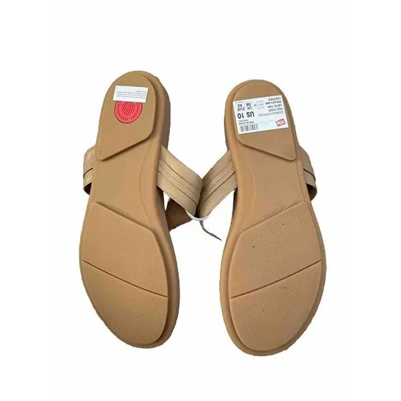New FitFlop GRACIE CIRCLET Leather Toe Post Flip Flops Sandals Size 10 42 LATTE