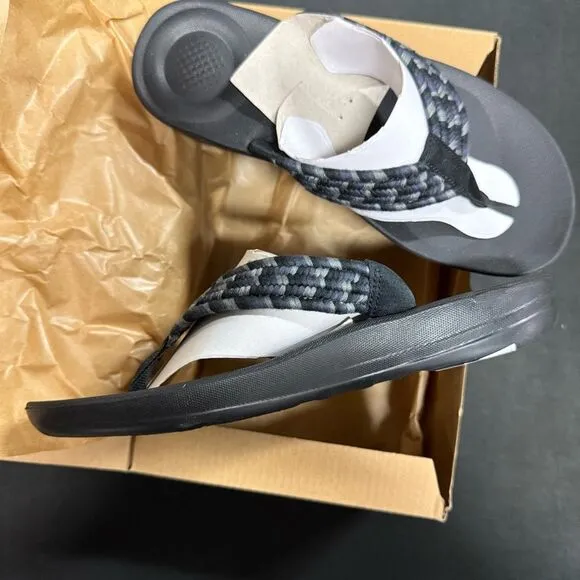 New FitFlop Iqushion Art-Webbing Ergonomic Flip Flop Sandals Black Mix 6