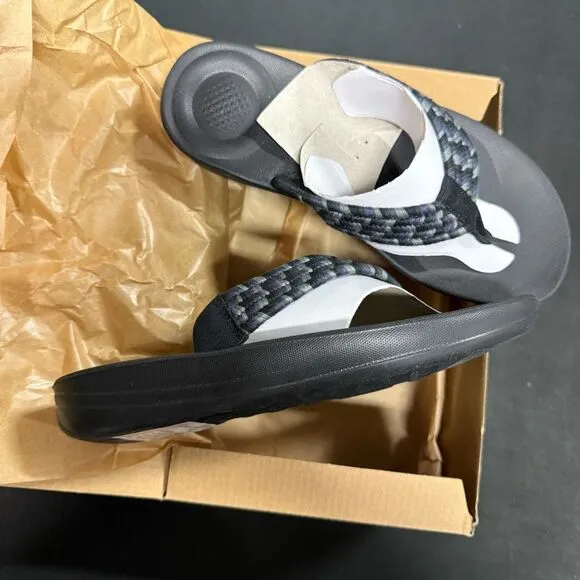 New FitFlop Iqushion Art-Webbing Ergonomic Flip Flop Sandals Black Mix 6