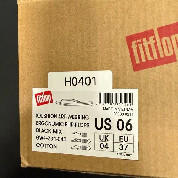 New FitFlop Iqushion Art-Webbing Ergonomic Flip Flop Sandals Black Mix 6