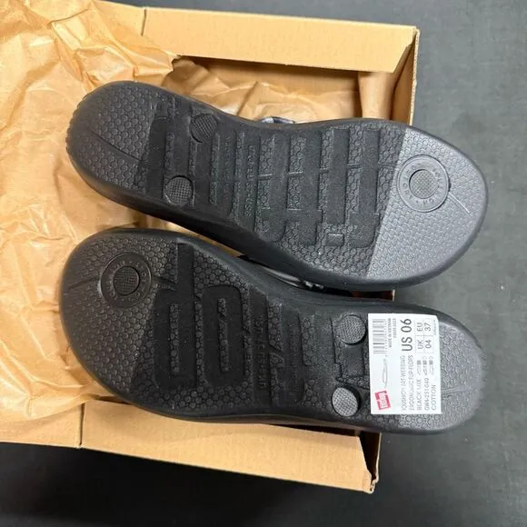 New FitFlop Iqushion Art-Webbing Ergonomic Flip Flop Sandals Black Mix 6