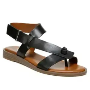New Franco Sarto Sandals Glenni Strappy Flat Black Leather size 6