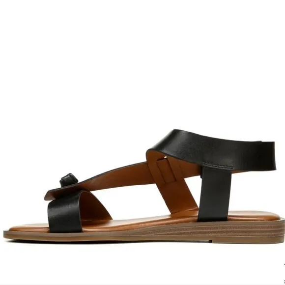 New Franco Sarto Sandals Glenni Strappy Flat Black Leather size 6
