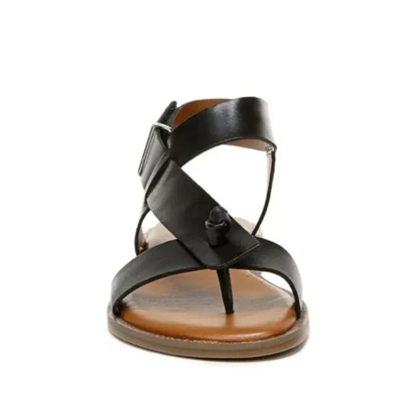New Franco Sarto Sandals Glenni Strappy Flat Black Leather size 6