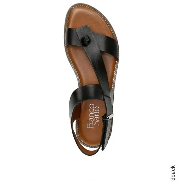 New Franco Sarto Sandals Glenni Strappy Flat Black Leather size 6