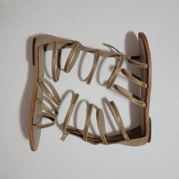 NEW Free People Gladiator Sandals Womens 8.5 Beige Suede Gold Bohemian Gypsie