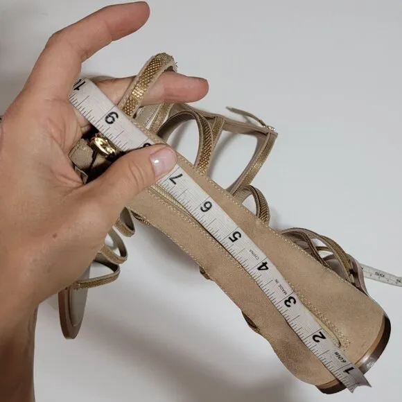 NEW Free People Gladiator Sandals Womens 8.5 Beige Suede Gold Bohemian Gypsie