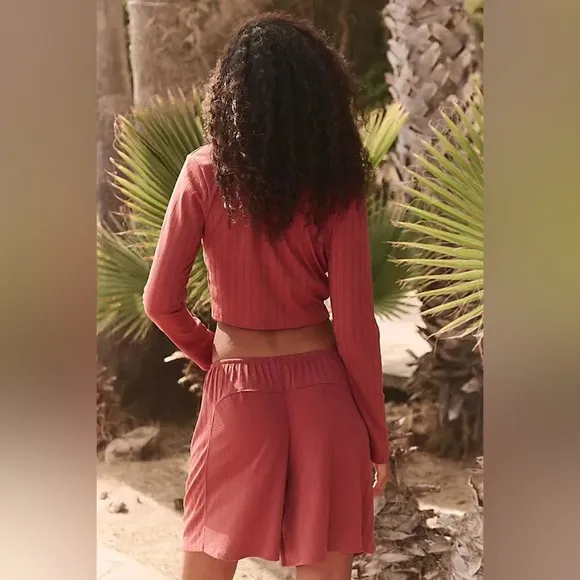 New Free People Monica Short &amp; Cardigan Set-Brown