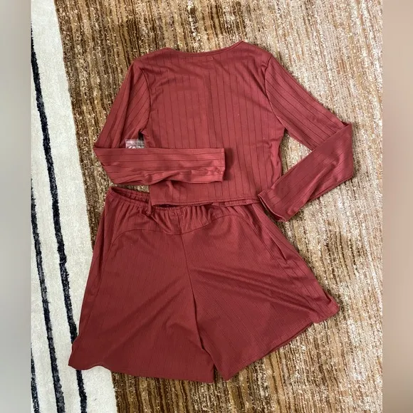 New Free People Monica Short &amp; Cardigan Set-Brown