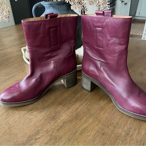 NEW Free People Tabby Pull On Ankle Boots Wild Mulberry Leather Bootie 41 $198
