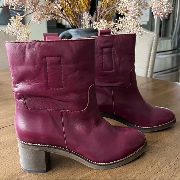 NEW Free People Tabby Pull On Ankle Boots Wild Mulberry Leather Bootie 41 $198