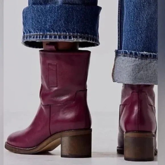 NEW Free People Tabby Pull On Ankle Boots Wild Mulberry Leather Bootie 41 $198